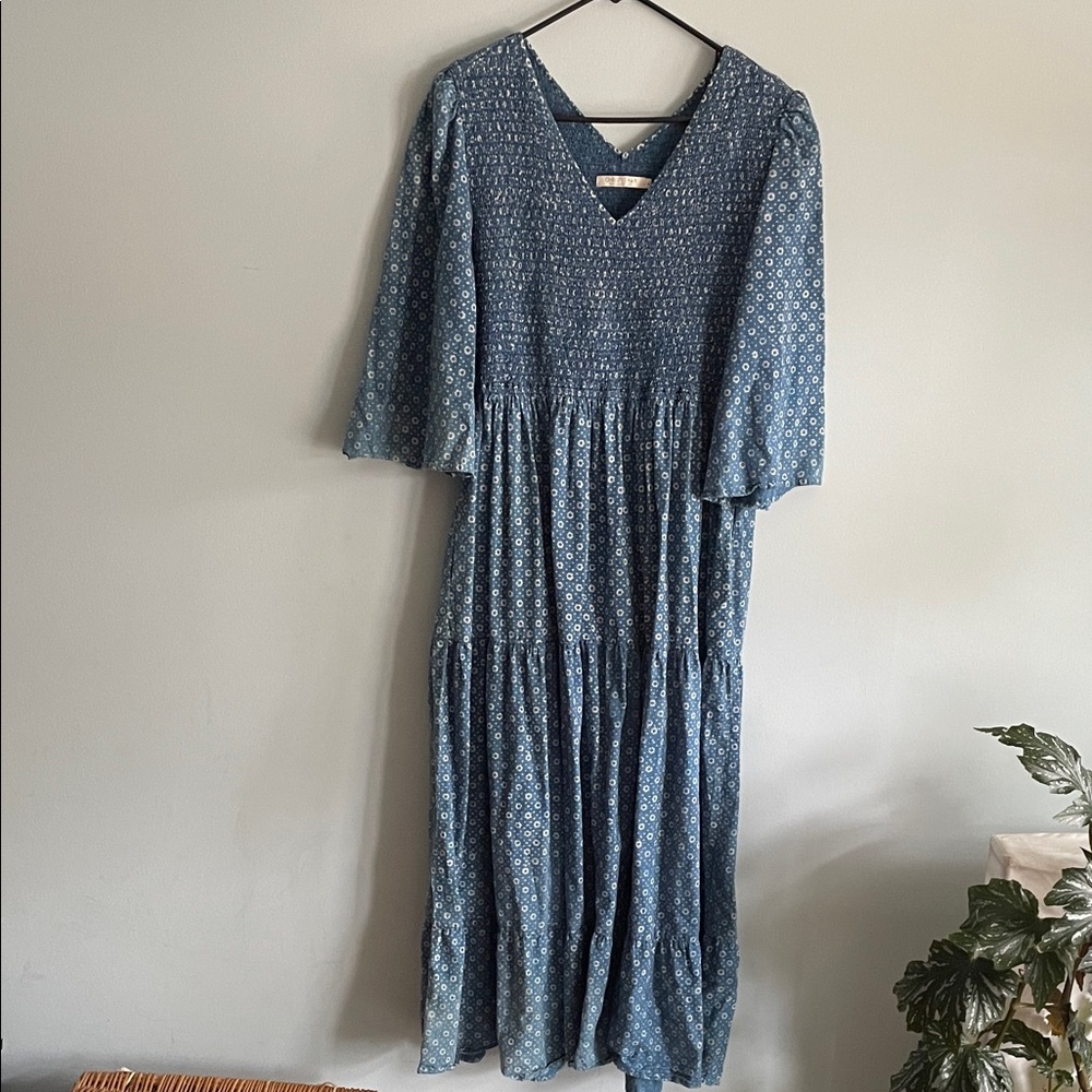 Christy Dawn Blue Patterned Maxi Dress with Smocked Bodice